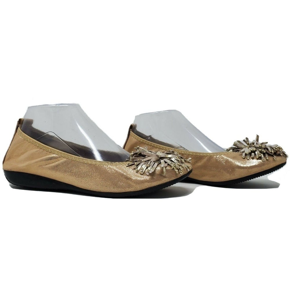 MIU MIU Ballet Flat Ballerina Tan Gold Shimmer